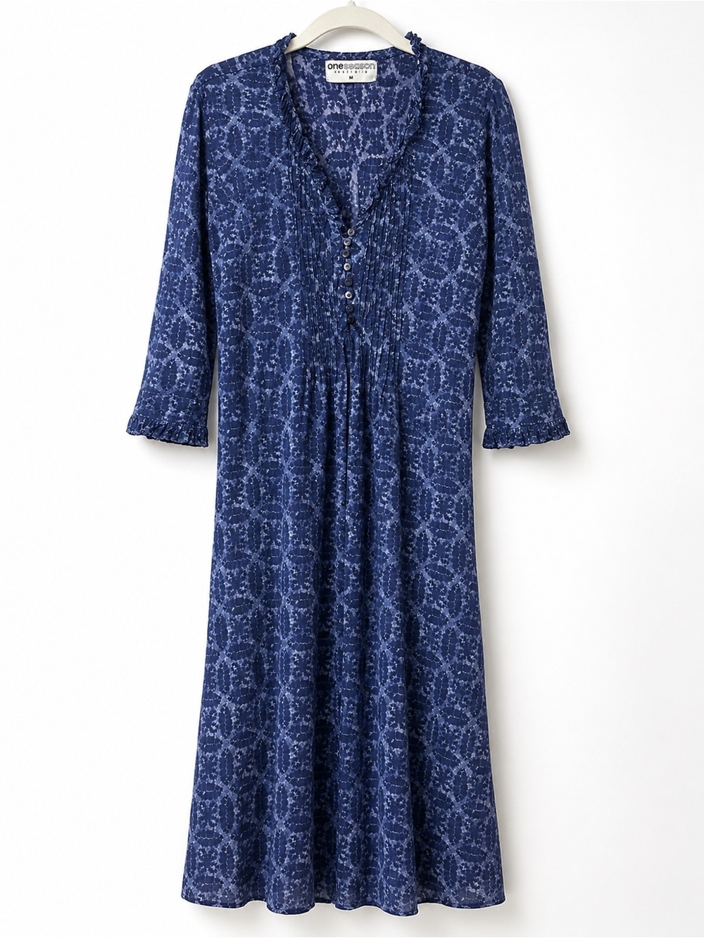 Navy Printed Button-Front Midi Dress
